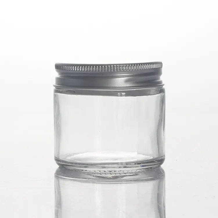 Gevulde 50Ml 60Ml 2Oz 3Oz 90Ml Clear Oogcrème Kaars Jar Badzout Voedsel Glas pot Met Zwarte Plastic Zilver Aluminium Caps