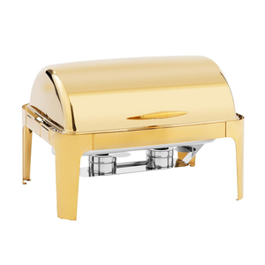 Calentador de Comida Tipo Buffet <span class=keywords><strong>RRR</strong></span> 9L Comercial Personalizable, de Acero Inoxidable Dorado, con Tapa Enrollable, Funciona con Alcohol 201, Manual - Product Image 1