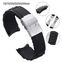 Bracelet de montre en caoutchouc incurvé OEM/ODM YUNSE 16/18/20/22/24/26 mm, bracelet de montre en silicone sport, boucle déployante en acier inoxydable