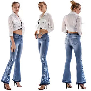 <span class=keywords><strong>Bufa</strong></span> Jean Usine Style Rétro Respirant Denim XL Skinny Pantalon Évasé pour Femme Taille Moyenne Slim Fit Western Lavé Simple Été - Product Image 4