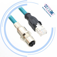 Cables Ethernet de Pares Trenzados Blindados, Conjuntos de Cables con Conector M12 de 8 Pines y 4 Pines, Código X D, Cable Moldeado de PUR y PVC