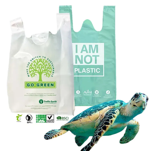 Compostable Cornstarch <b>PLA</b> PBAT Biodegradable T-Shirt PE Bioplastic Bags Carry Custom Eco Friendly Shopping Bags Exhibition - Product Image 1