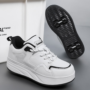 Chaussures à roulettes à quatre roues pour enfants, plateforme blanche et violette, décontractées, antidérapantes, pour garçons de 7 à 12 ans - Product Image 3