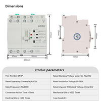 Commutateur de transfert automatique GERK PC Type ATS 2P 63A 230V 50/60Hz 10kA pour double alimentation, usage résidentiel et de secours pour générateur domestique