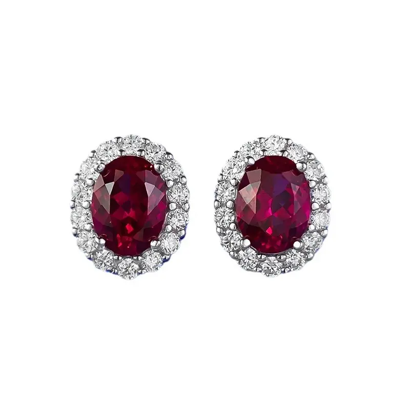 S925 argent oreille anneau Pigeon sang rouge 6*8mm elliptique rouge corindon Zircon mode polyvalent boucles d'oreilles bijoux pour femmes