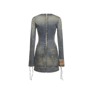 <span class=keywords><strong>Mini</strong></span> <span class=keywords><strong>abito</strong></span> a maniche lunghe in denim personalizzato con lacci all'ingrosso di fabbrica - Product Image 2
