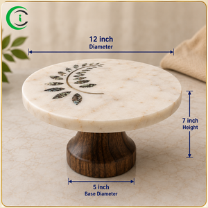 Handcrafted <b>White</b> Marble <b>Cake</b> Display <b>Stand</b> 12 Inch with Wooden Pedestal Decorative Kitchenware for Weddings Birthday Parties - Product Image 2