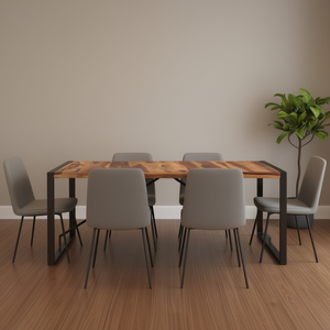 Table à manger rectangulaire en bois naturel, 6 places, design industriel moderne, pieds en métal, meubles pour la maison - Product Image 2