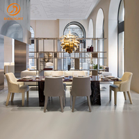 Table à manger rectangulaire moderne de luxe, nouveau design, base en métal + marbre, marbre blanc de Carrare, 8 places