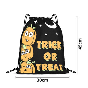 Wholesale Custom Printing Halloween Pumpkin Ghost Drawstring Bag Back Pack Eco-Friendly Polyester Waterproof Reusable Sportpack