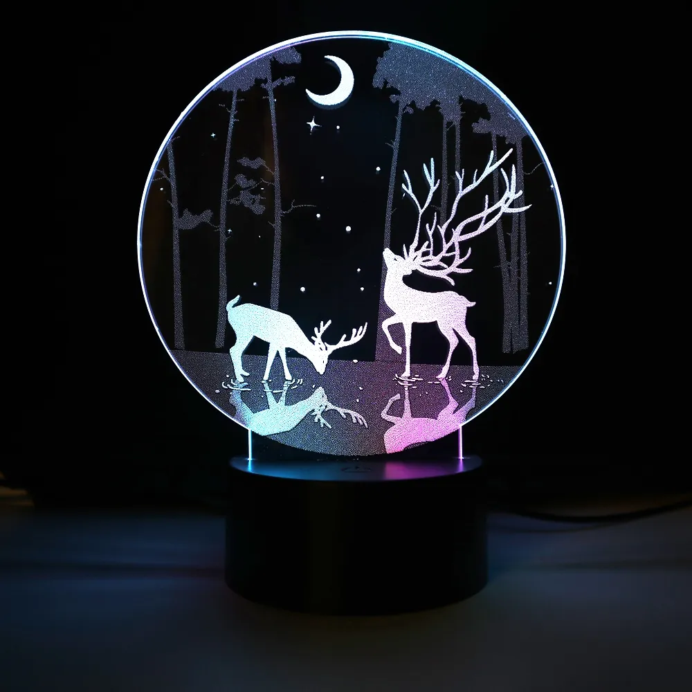 Yeni varış 2 renk LED ışık mükemmel noel hediyesi 3D geyik Illusion lambası dekoratif masa masa gece ışık
