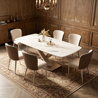 Ensemble de table à manger en pierre frittée de luxe léger avec chaises en cuir PU, mobilier de salle à manger rectangulaire pour villa, appartement, hôtel