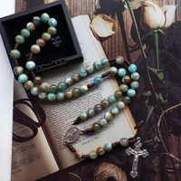 Colliers chapelets robustes en paracorde avec perles en pierre naturelle, chapelets catholiques, croix Saint Benoît, cadeau pour hommes, cadeau de prière