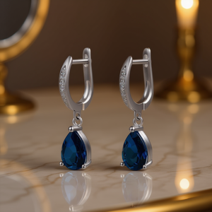 Orecchini Pendenti Blu E486 in Argento 925 con Cristalli a Goccia, Gioielli Classici da Sposa per Donna - Product Image 2