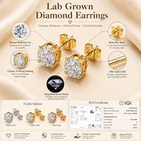 Boucles d'oreilles clous personnalisées en diamant de laboratoire IGI D VVS 0,5 ct 1 ct 2 carats Or 10K 14K 18K Poire Rond Ovale Halo Cadeau de Mariage Anniversaire