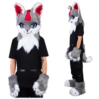 Capuche en peluche en forme de tête d'animal (loup/renard) pour cosplay japonais, Noël, jeux de rôle
