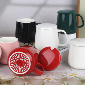 Mug en céramique créatif avec couvercle, couleur unie, design moderne, vaisselle de bureau, cadeau d'affaires, mugs fabriqués à Liling, Hunan - Product Image 1