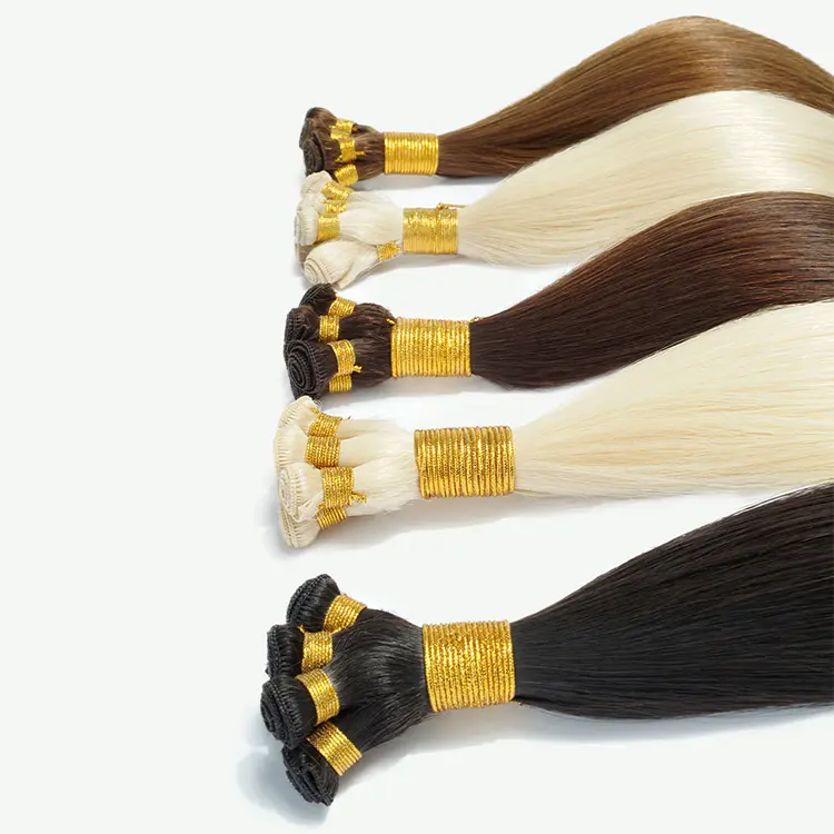 Hand Tied Weft Double Drawn Russian Remy Hair Extensions Thick End High Quality Human Hair Extensions