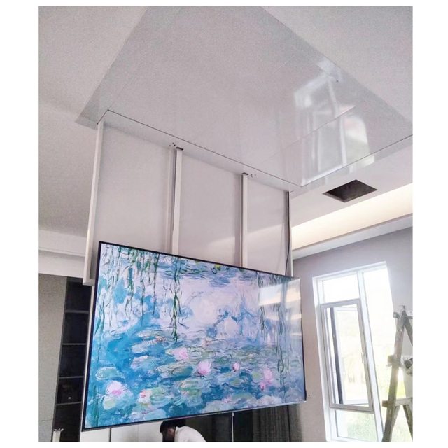 Smart Solutions 75-86" Hidden Ceiling Embedded Motorized Telescopic Flip up Drop TV Lift Mount Cold Rolled Steel CE Certified