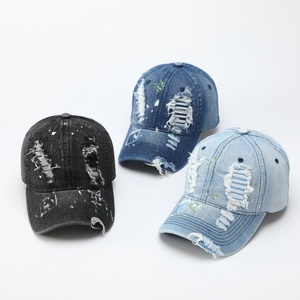 Gorra Personalizada con Logotipo Personalizado, Gorra de Béisbol de Mezclilla Desgastada de Moda Retro, Gorra de Mezclilla Desgarrada Suave para Hombre, Gorras para el Sol - Product Image 1