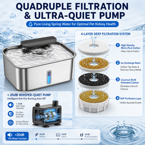 Bebedero <span class=keywords><strong>para</strong></span> Mascotas de Acero Inoxidable Multi-Pet, Capacidad de 12L, Dispensador de Agua Automático Inteligente <span class=keywords><strong>para</strong></span> Mascotas con Bomba de Filtro Cuádruple <span class=keywords><strong>para</strong></span> 30 Días - Product Image 4