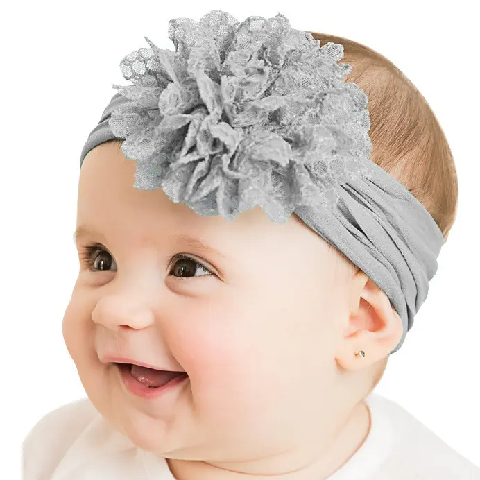 Тканевые цветы на широкой нейлоновой повязке на голову, аксессуары для волос для маленьких девочек, подарок для детского душа, реквизит для фотосессии