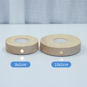 Base de <span class=keywords><strong>lampe</strong></span> LED en bois givré avec chargement USB, mini support rond en bois avec interrupteur tactile pour veilleuse LED 3D DIY, cadeau décoratif - Product Image 3