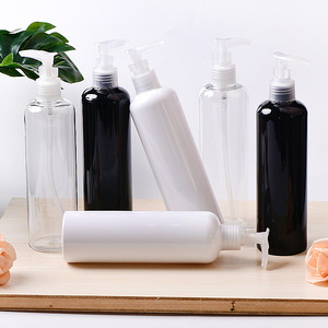 Factory High Quality 350ml Black PET Material UV Printed Round Cosmetic Shower Soap Shampoo Cream Lotion Spray Pump Bottle - Product Image 1