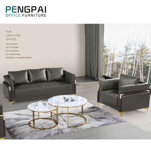 Ensemble de canapés de bureau en cuir de luxe décontracté européen PENGPAI, meubles de bureau rembourrés - Product Image 3