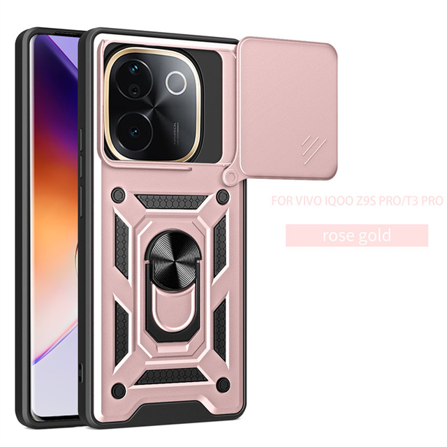 Armor Shockproof Phone Case for vivo IQOO Z9s Pro / for vivo T3 Pro Slide Camera Lens Protection Stand Back Cover