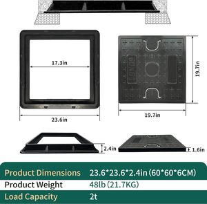 Coperchio per Pozzetto <span class=keywords><strong>in</strong></span> Ghisa Divino, Resistente, per Vialetti e Fosse Settiche, con Base, Quadrato, Nero, Antiscivolo, per Ispezione - Product Image 3