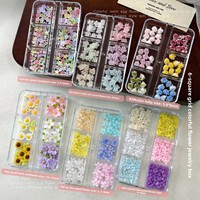 Décorations d'ongles 3D à 6 grilles, fleurs colorées, tulipes à cinq pétales, tournesols en strass – Best-seller transfrontalier