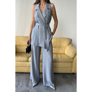 Ensemble gilet et pantalon gris pour femme, ensemble de costume sans manches, pantalon à jambes larges, taille S - Product Image 5