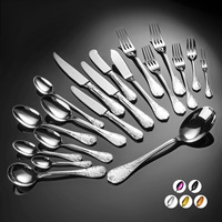 Ensemble de couverts de luxe en acier inoxydable 304, motif forgé Kings, finition argentée, poli miroir, vaisselle royale pour restaurant