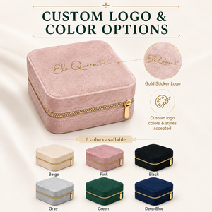 Luxury Velvet Square Pattern Jewelry <b>Box</b> Zipper Design <b>Ring</b> Holder Multi Compartment Storage Case Travel Jewelry Storage Gift - Product Image 5