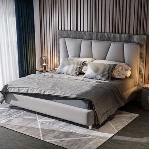 Juego de muebles italianos para dormitorio, cama de cuero King Size para parejas, camas clásicas modernas de lujo con cabecero - Product Image 2