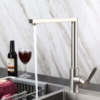 Mitigeur de cuisine commercial SUS304 carré poli moderne à poignée unique, rotation à 360 degrés, haute qualité, prix abordable