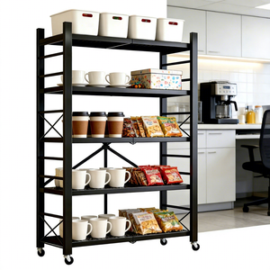 Étagère de rangement moderne en acier au carbone robuste de 80 cm, sans assemblage, CA006, pliable, réglable en hauteur, à plusieurs niveaux - Product Image 2