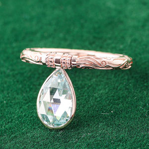 Bague de fiançailles en or 14 carats avec gravure de motif floral, VVS, forme poire, pour femme, cadeau de fête, bijoux fins - Product Image 6