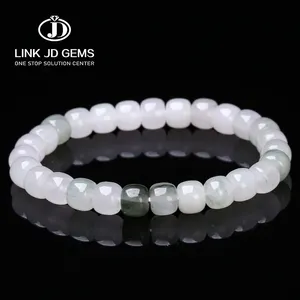 JD Mulheres Real Genuine Pedra Natural Barril Frisada Original Fine Jewelry Natural Ice Verde Jade Barril Beads Pulseira