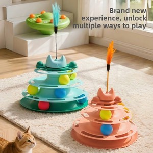 <span class=keywords><strong>Tour</strong></span> de jeu pour chat à quatre niveaux avec ressort interactif et interactivité apaisante - Jouet rotatif d'intérieur en PP pour chat - Product Image 2