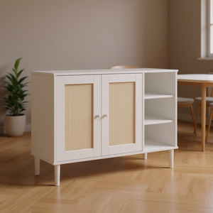 Credenza Senja in Legno di Pino Bianco Effetto Rattan 44.1x15.7x31.5 Pollici Design Moderno Scandinavo - Product Image 2