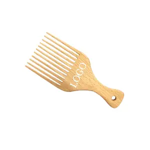 Free Custom LOGO Wholesale Wooden Hair Pick Comb Afro Beech Wooden Pick Comb For Men