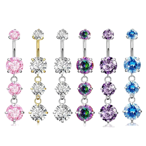 CRYSPURE <span class=keywords><strong>Piercing</strong></span> all'<span class=keywords><strong>Ombelico</strong></span> in Acciaio Inossidabile 14g con Triplo Zircone Rotondo, Gioiello Pendente Lungo per Donna, Colore <span class=keywords><strong>Oro</strong></span> Rosa, Vendita all'Ingrosso OEM - Product Image 1