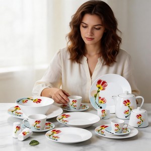 Juego <span class=keywords><strong>de</strong></span> <span class=keywords><strong>Vajilla</strong></span> <span class=keywords><strong>de</strong></span> <span class=keywords><strong>Porcelana</strong></span> con Diseño Floral <span class=keywords><strong>de</strong></span> la Marca Harvit, 47 Piezas, para 8 Personas, para Fiestas - Product Image 5