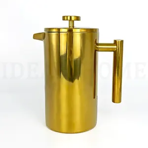 Usine de revêtement d'or de 800ml directement vente cafetière à double paroi en gros presse française