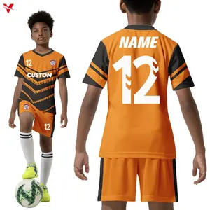 Custom Full Sublimation plain red Kids soccer uniforms sets 100% Polyester Mesh Fabric For Culb Team football jersey design L301