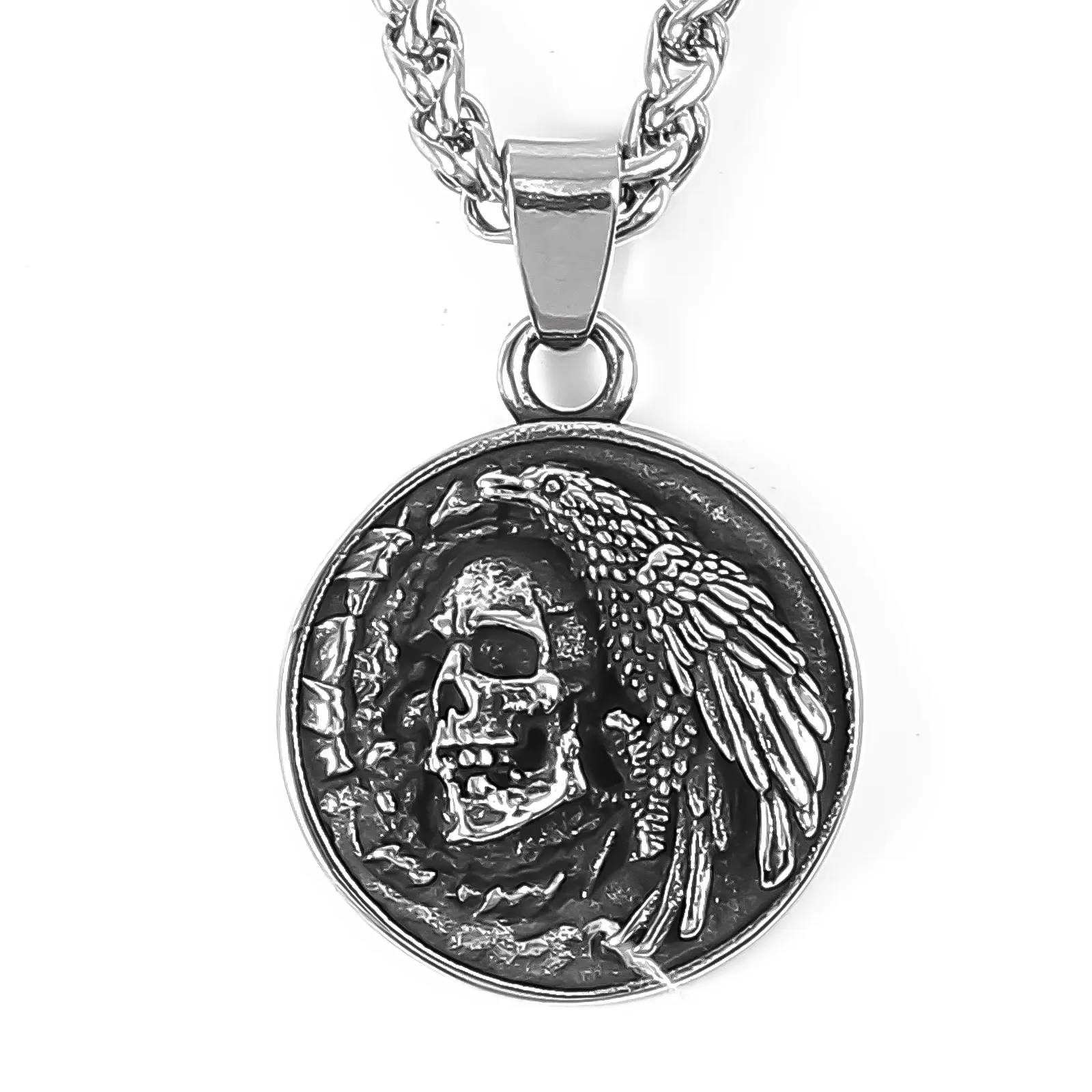 High Quality Biker Jewelry Hiphop Punk Style Skull With Raven Pendant Necklace Fashion Jewelry Gift