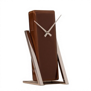 Modern Brown Rectangle Desk Clock Analog Quartz Metal Stand <b>Battery</b> <b>Operated</b> Desktop Office Home Decor - Product Image 3