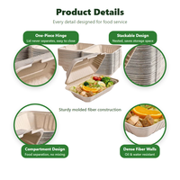Boîte alimentaire à clapet en bagasse compostable à 3 compartiments, écologique, en canne à sucre, pour plats à emporter, avec couvercle articulé pour restaurant
